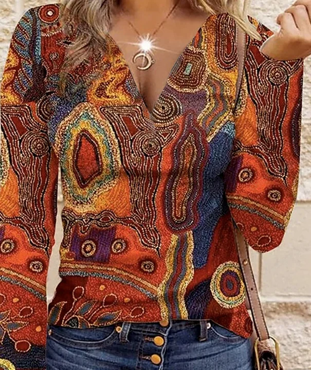 Vintage Ethnic Style Printed Long sleeve Shirt