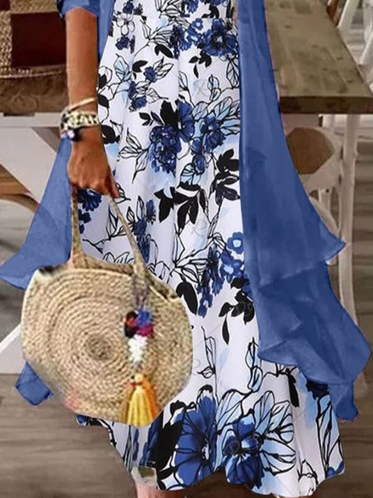 Women's Floral Spring Print Two Piece Dress