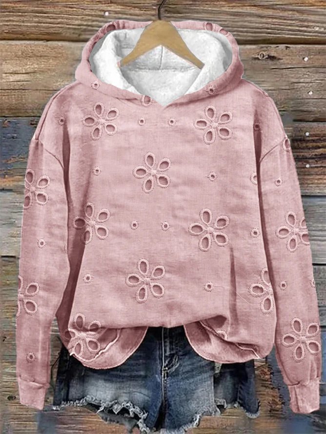 Vintage Lace Print Long Sleeve Casual Basic Hoodie