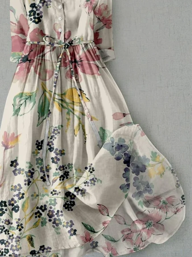 Women Casual Floral Print Maxi Dress With Belt