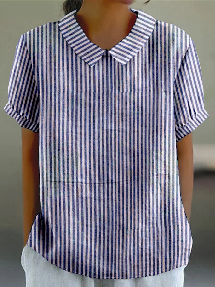 Shawl Collar Vintage Striped T-Shirt