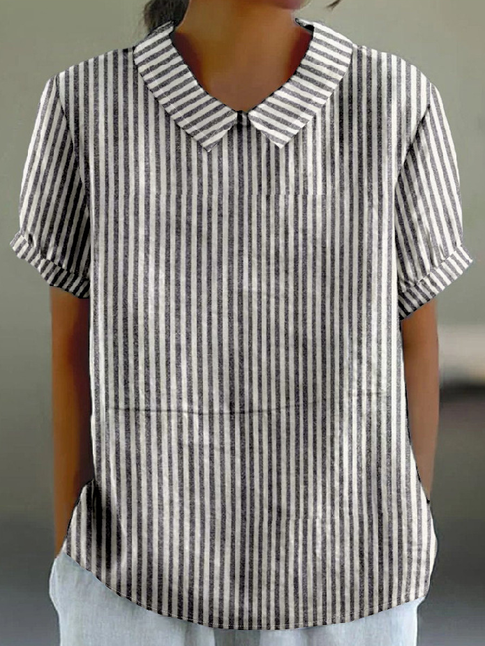 Shawl Collar Vintage Striped T-Shirt