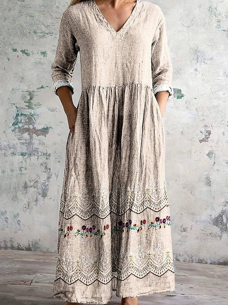 V Neck Floral Regular Fit Casual Dress With No Belt