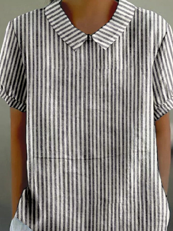 Shawl Collar Vintage Striped T-Shirt