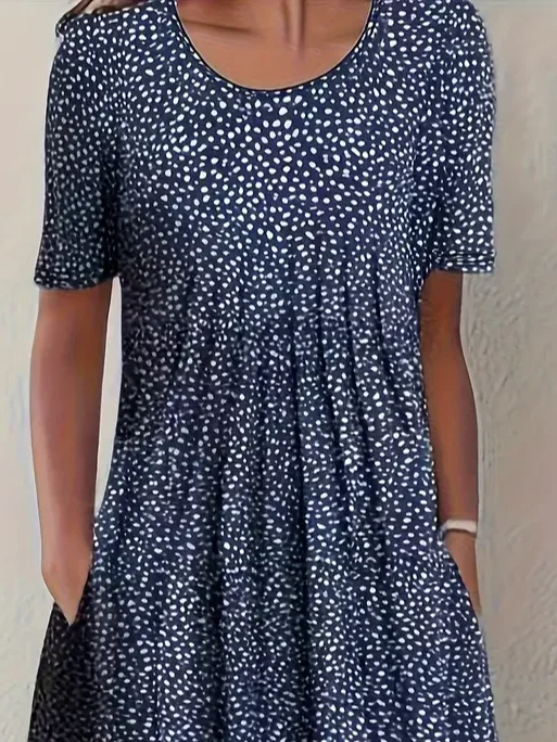 Women's Short Sleeve Summer Purplish blue Floral Printing Crew Neck Daily Going Out Casual Midi H-Line Fit & Flare Dress Dress