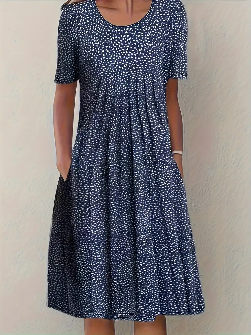 Women's Short Sleeve Summer Purplish blue Floral Printing Crew Neck Daily Going Out Casual Midi H-Line Fit & Flare Dress Dress