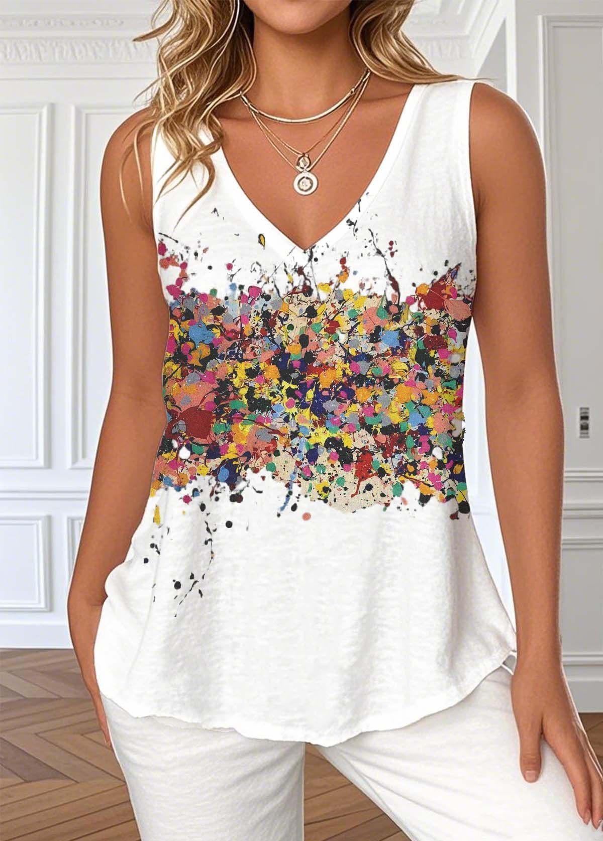 V Neck Loose Gradient Pattern Casual T-Shirt