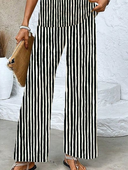 Women's Striped Spring Print Casual Tank Top Pants Two Piece Suit