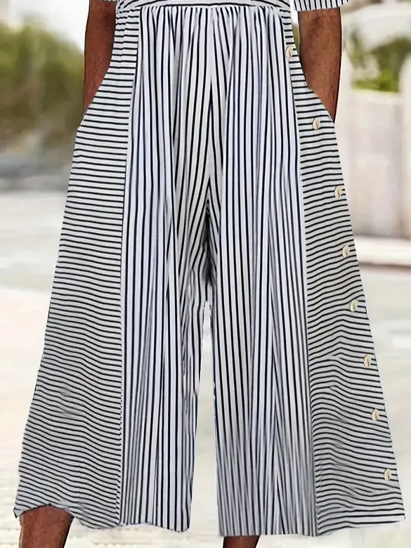 Women's H-Line V Neck Daily Going Out Casual Printing Striped Summer Ankle Pants Jumpsuit Romper