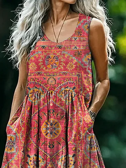 Women's Sleeveless Summer As Picture Floral Printing Crew Neck Daily Going Out Casual Maxi H-Line Tank Dress