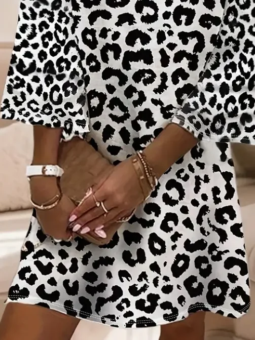 Women's Half Sleeve Summer As Picture Leopard Printing V Neck Daily Going Out Casual Midi H-Line Classic Dress