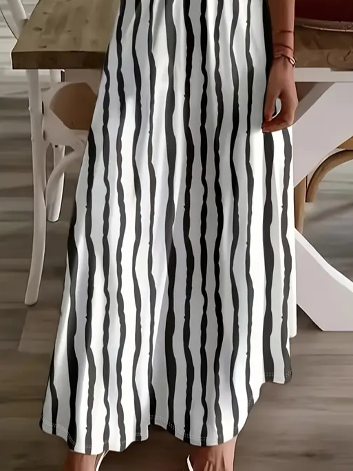 Women's Striped Spring Print Sexy Fashion Suspender Long Skirt