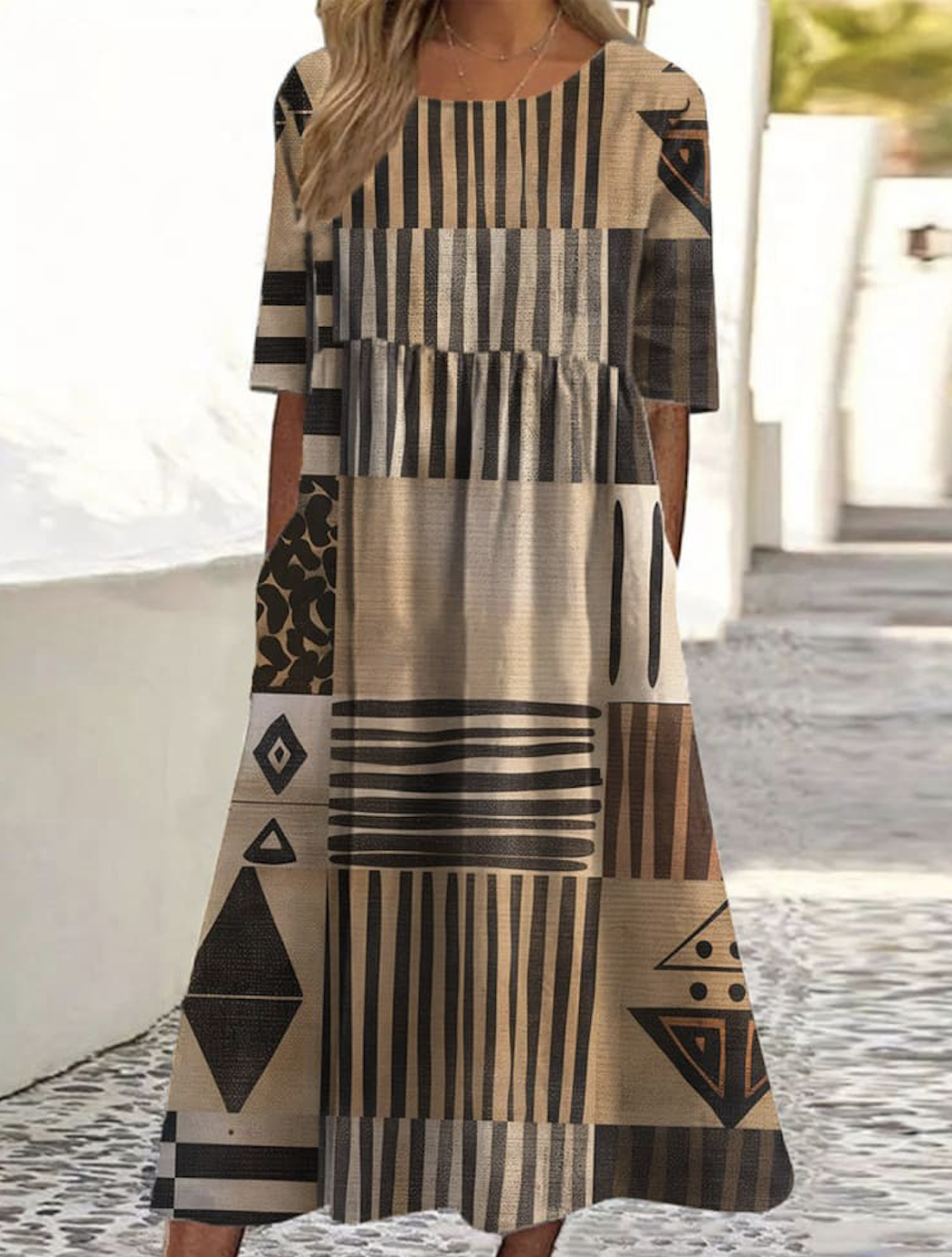 Geometric Casual Dress With No
