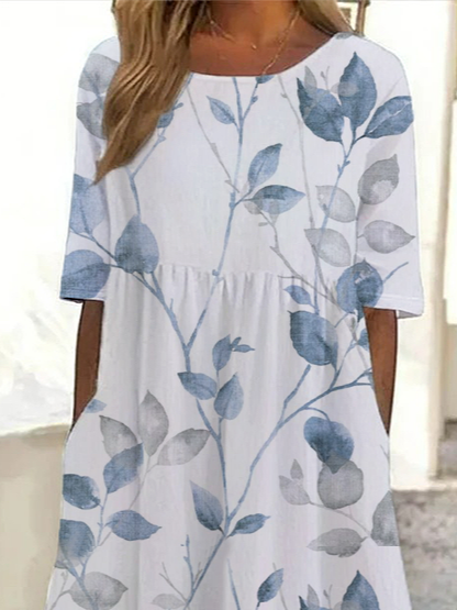 Women's Short Sleeve Summer White Floral Printing Crew Neck Daily Going Out Casual Maxi H-Line Shift Dress Dress