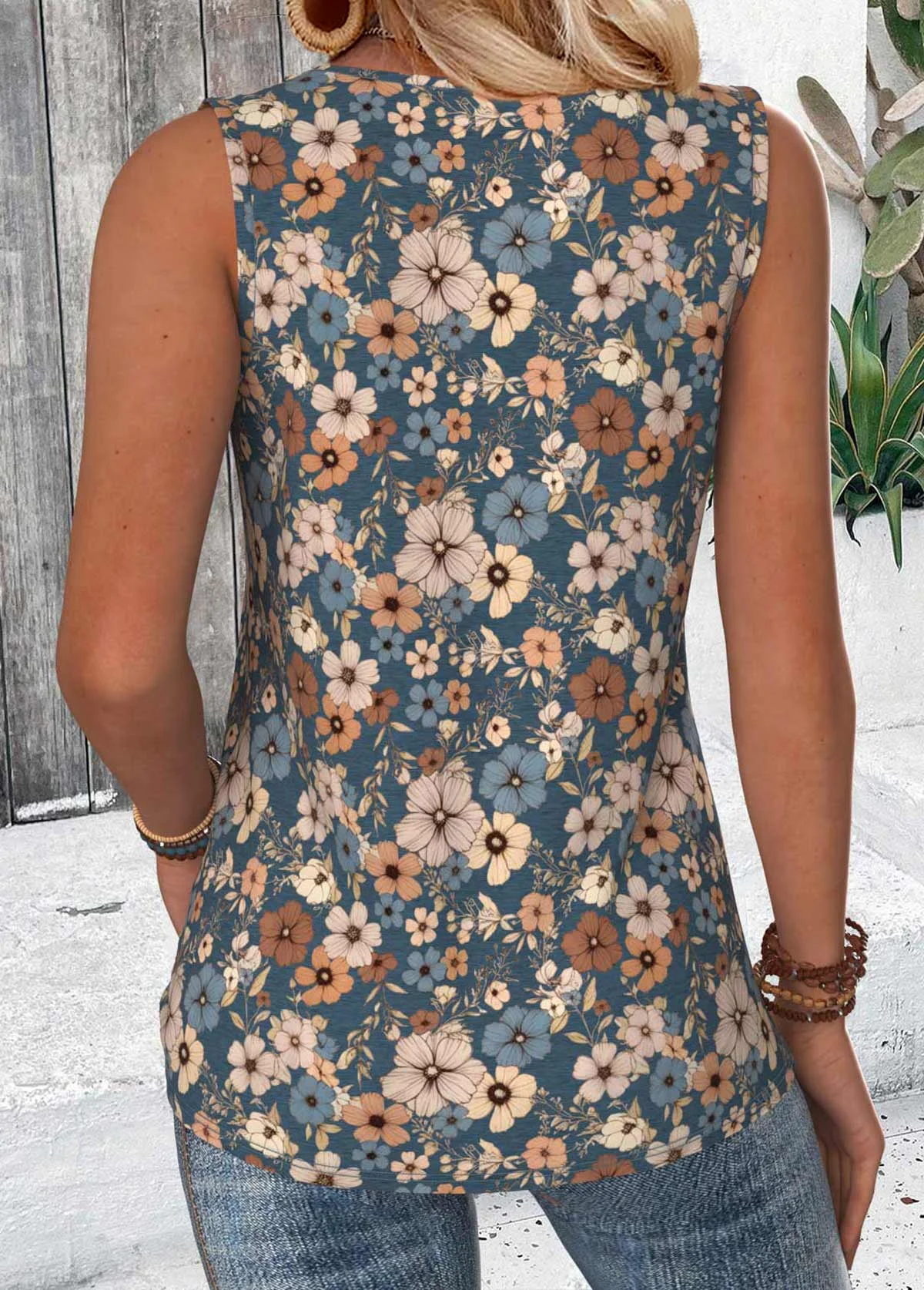 V Neck Floral Loose Casual T-Shirt