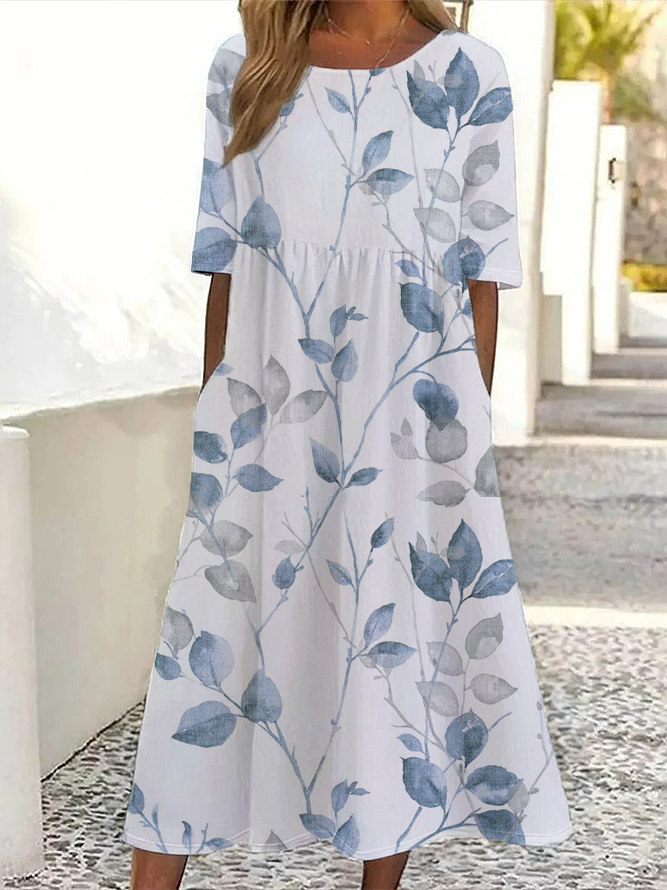 Women's Short Sleeve Summer White Floral Printing Crew Neck Daily Going Out Casual Maxi H-Line Shift Dress Dress