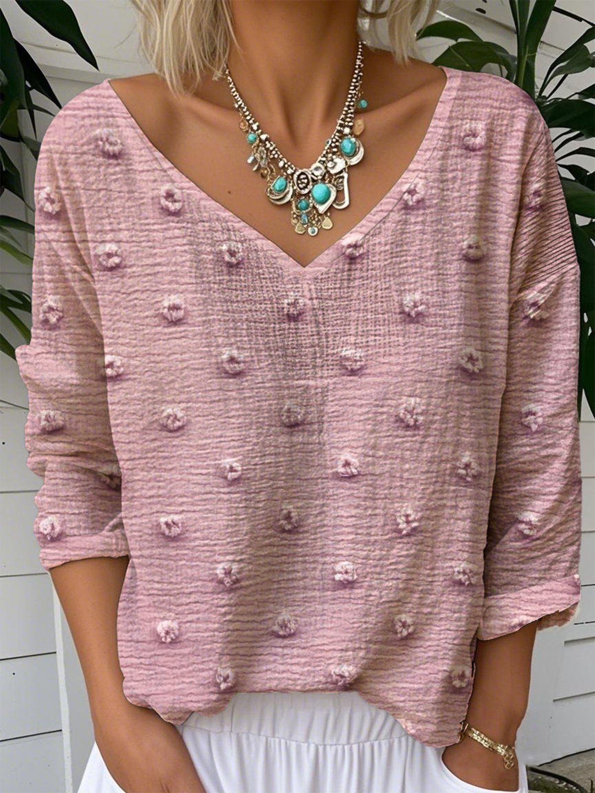 Loose V Neck Plain Casual T-Shirt
