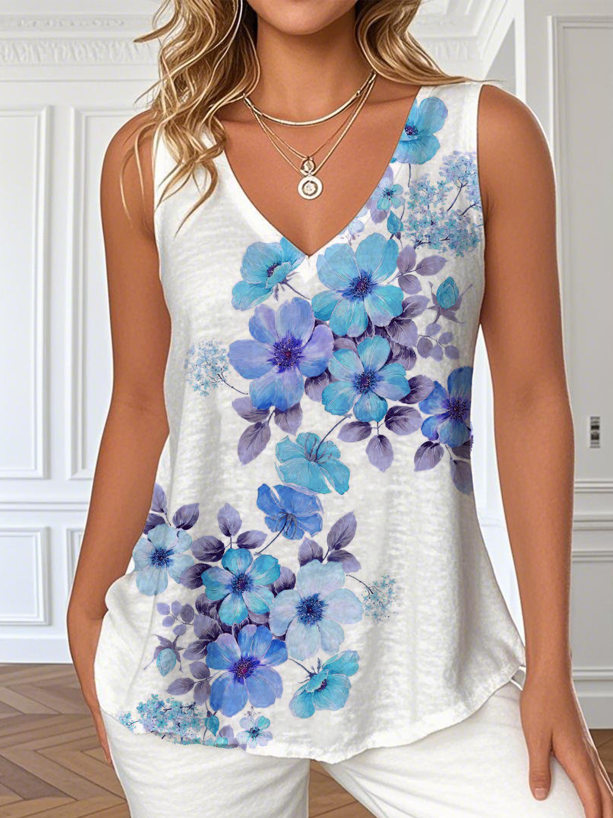 Loose V Neck Casual Floral T-Shirt