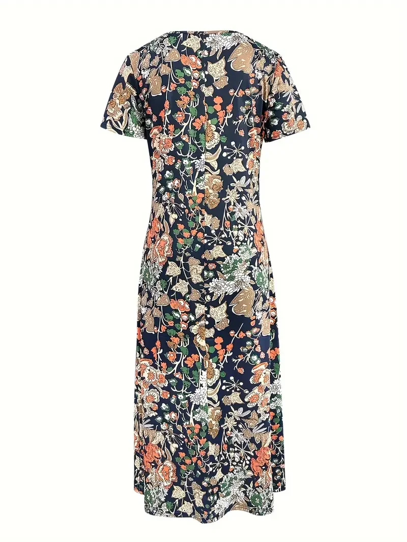 Vintage Lovely Floral Art Print Pocket Cotton Dress
