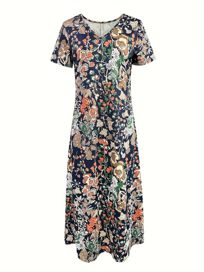 Vintage Lovely Floral Art Print Pocket Cotton Dress