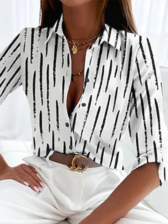 Loose Shirt Collar Casual Striped Shirt