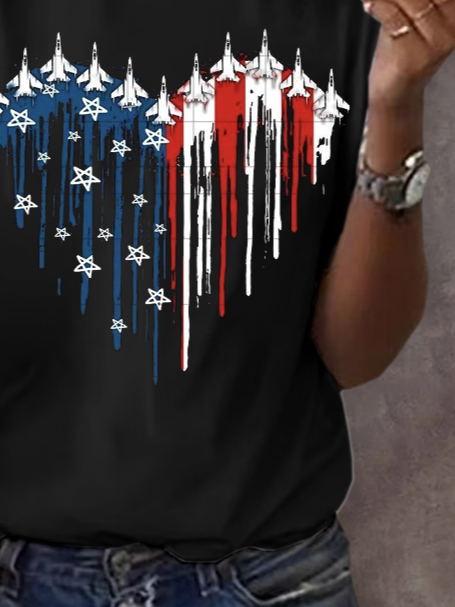 Women's July 4th Independence Day Flag Printed Round Neck Short Sleeve T-Shirt