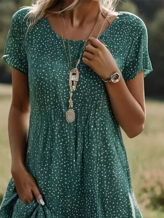 Women's Polka Dot Spring Print Round Neck Short Sleeve Dress