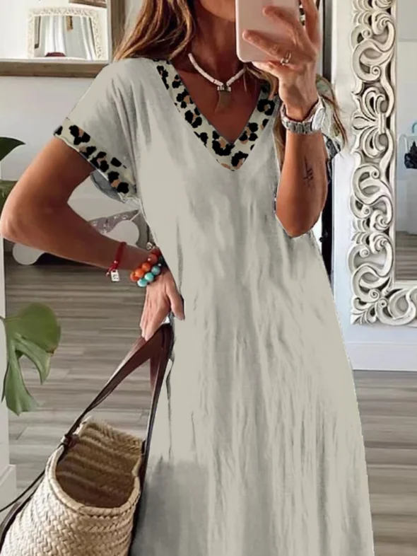 Women's Floral Spring Print Casual V-Neck Short Sleeve Slit Dress