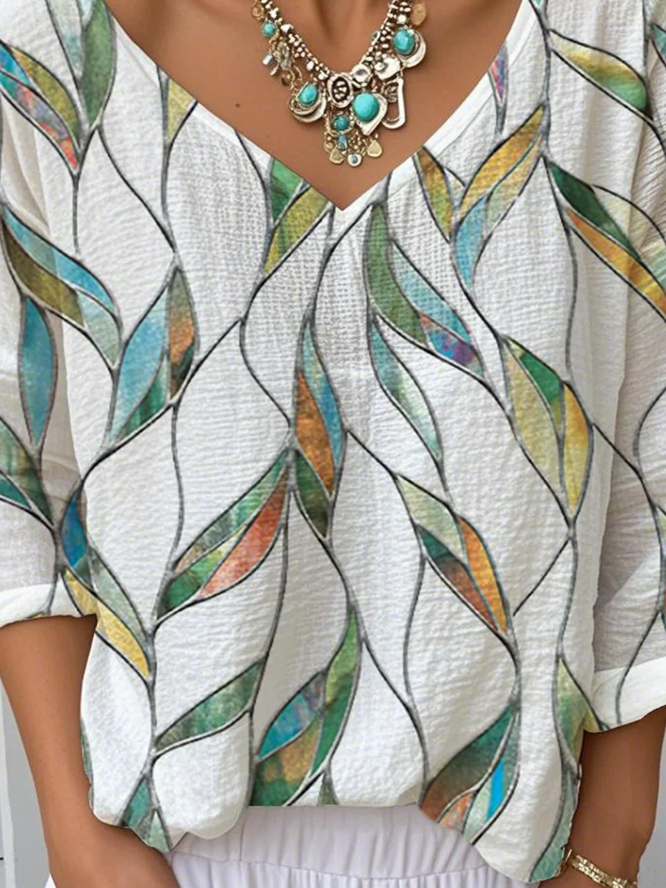 Print Casual V Neck Long Sleeve T-Shirt