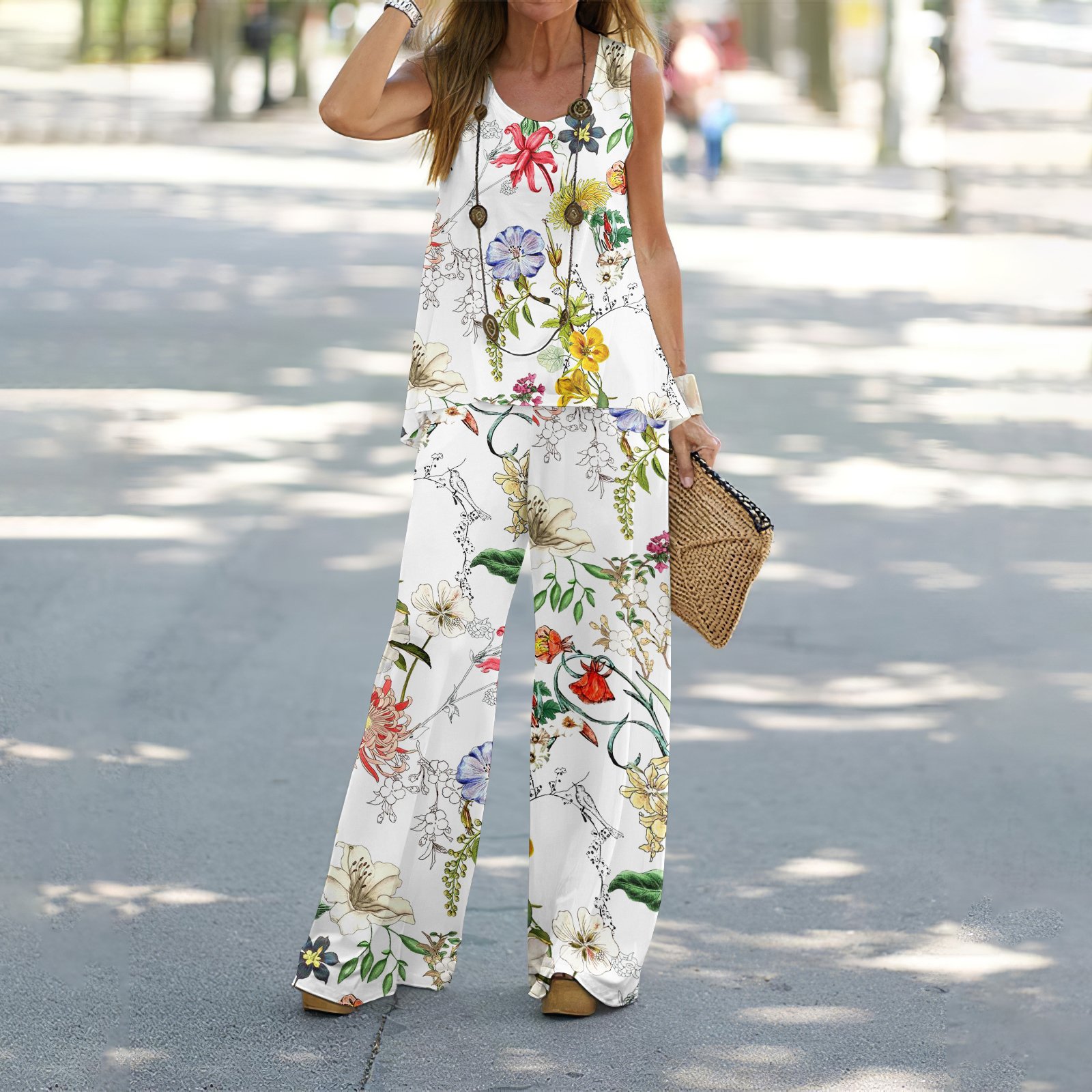 Floral print elegant casual two-piece set