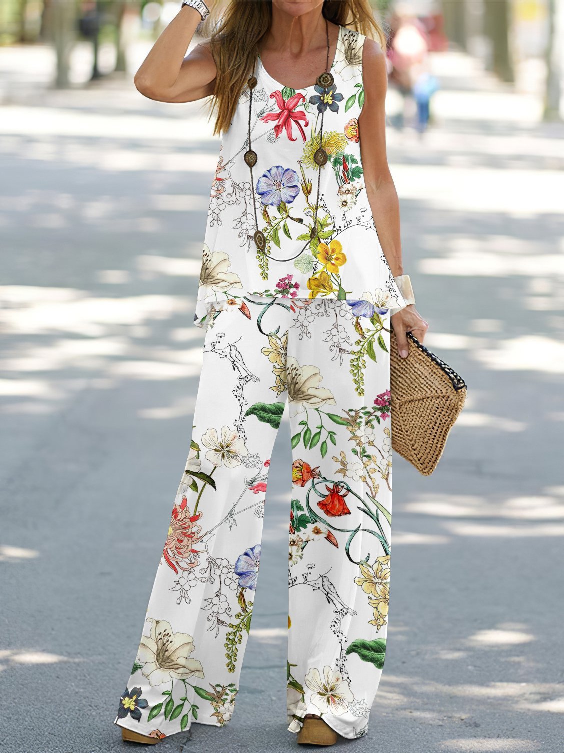 Floral print elegant casual two-piece set