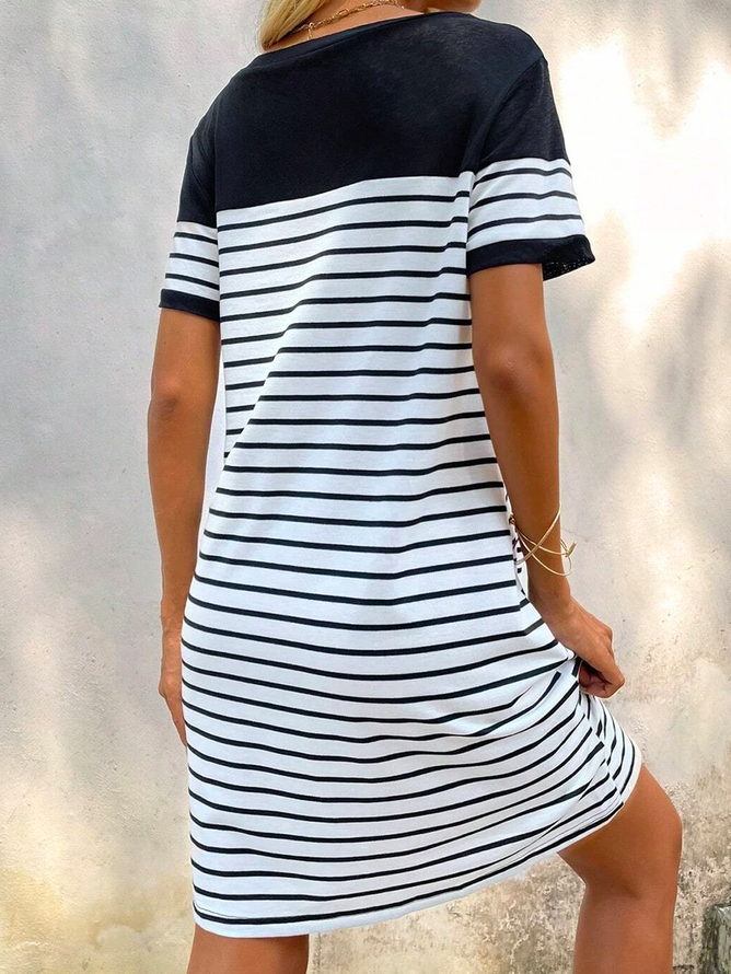 Loose Casual Crew Neck Striped Dress With