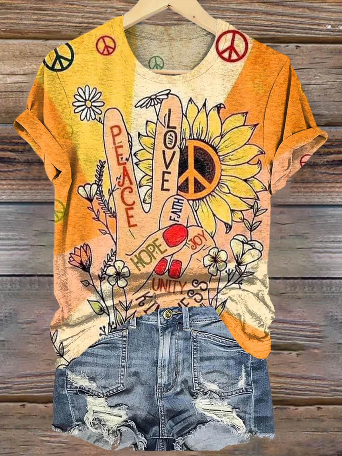 Casual Geometric Crew Neck Cotton T-Shirt