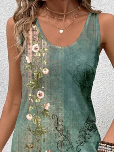 Women's Floral Spring and Summer Printed Casual Round Neck Sleeveless Dress