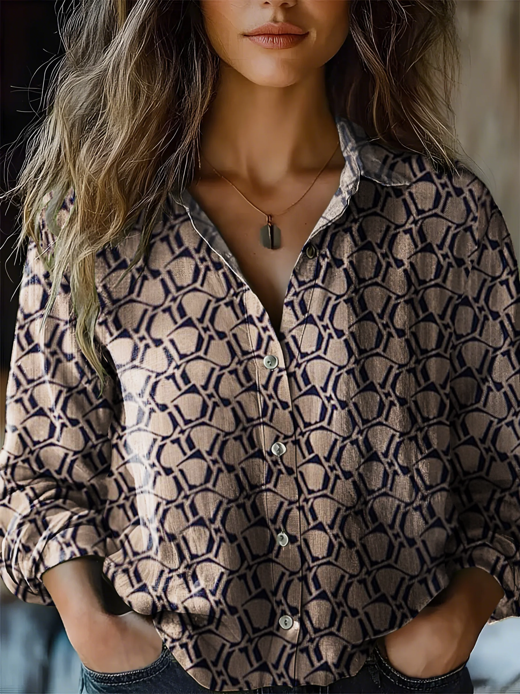 Women's Abstract Geometric Print Work Shirt Casual Shirt