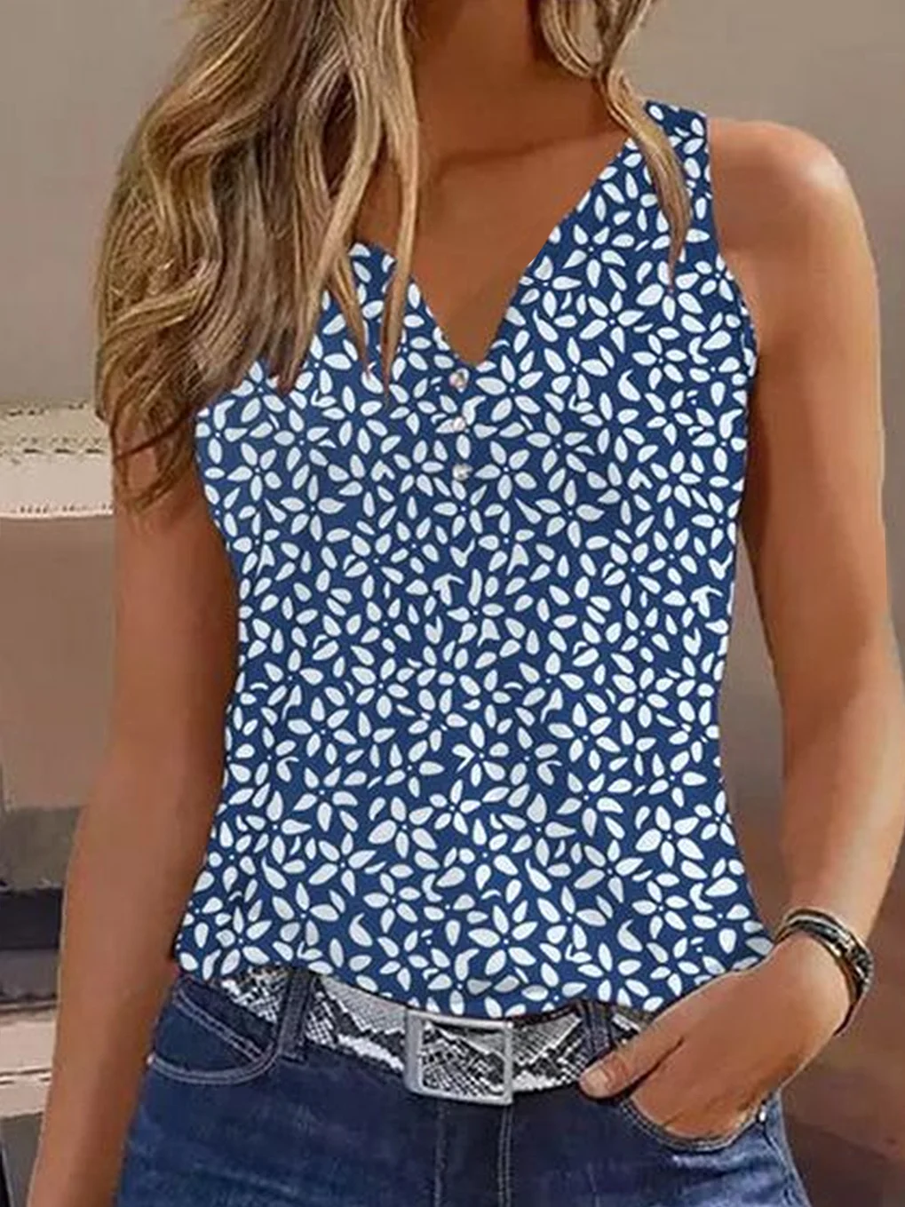 Women's Sleeveless Tank Top Summer As Picture Floral Printing V Neck Daily Going Out Casual Top