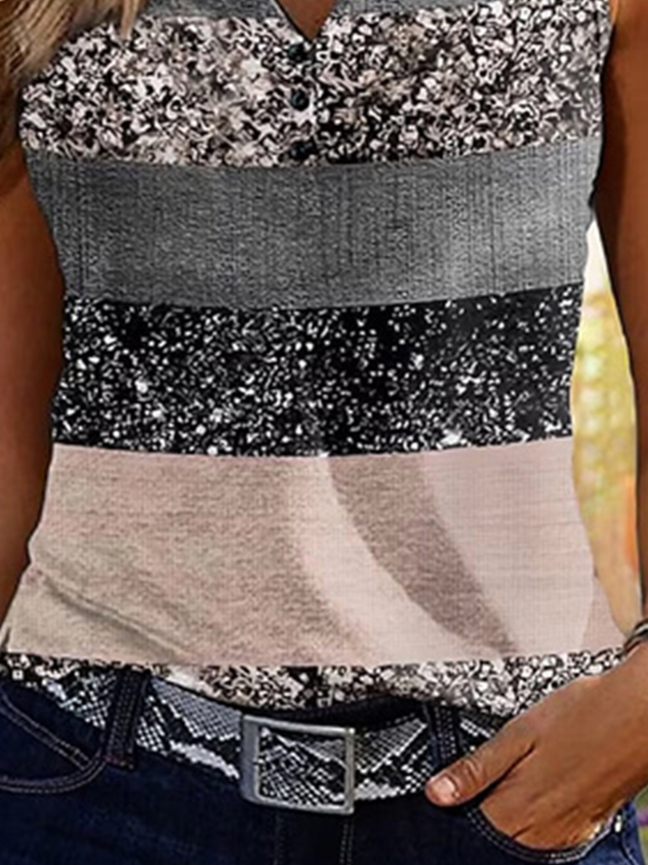 Women's Sleeveless Tank Top Summer As Picture Striped Printing V Neck Daily Going Out Casual Top