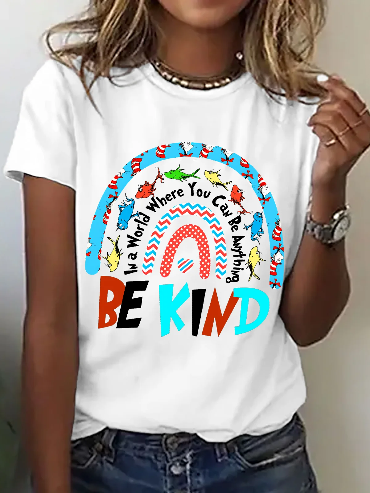 Women's In a World Where You Can Be Anything Be Kind Printed Short-Sleeved T-shirt