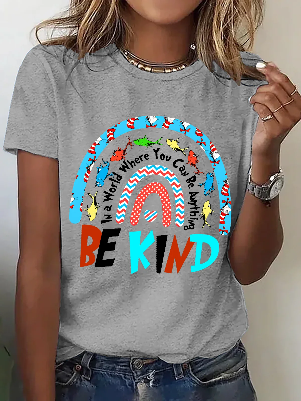 Women's In a World Where You Can Be Anything Be Kind Printed Short-Sleeved T-shirt