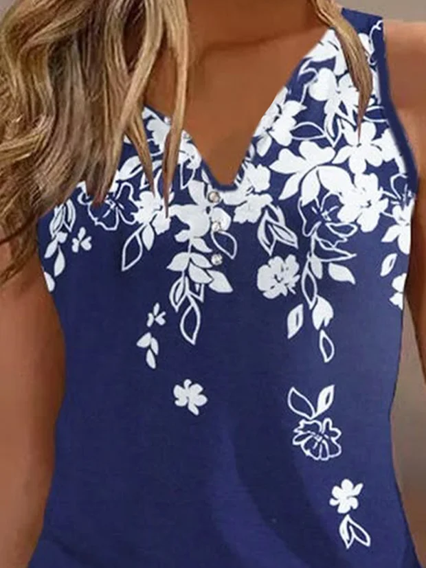 Women's Sleeveless Tank Top Summer Purplish blue Floral Printing V Neck Daily Going Out Casual Top