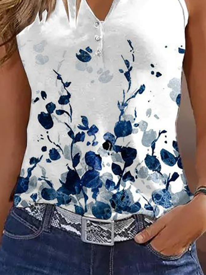 Women's Sleeveless Tank Top Summer As Picture Floral Printing V Neck Daily Going Out Casual Top