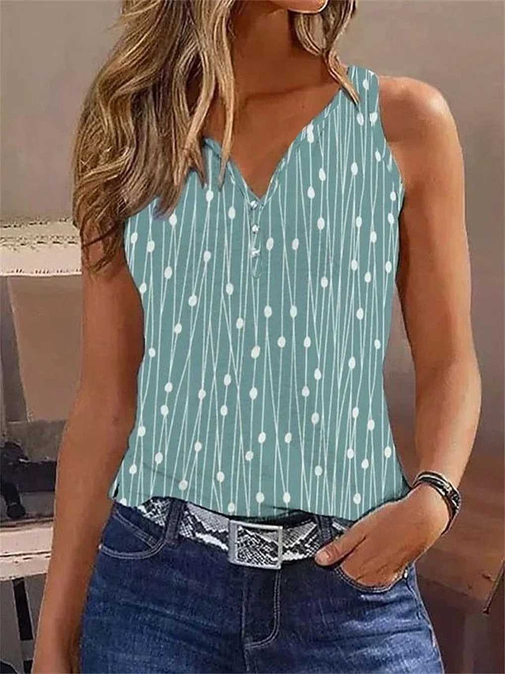 Women's Sleeveless Tank Top Summer Green Floral Printing V Neck Daily Going Out Casual Top