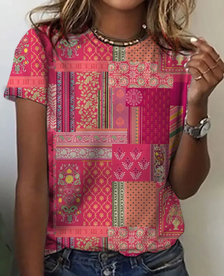 Women's Vintage Bohemian Floral Print Cotton T-Shirt