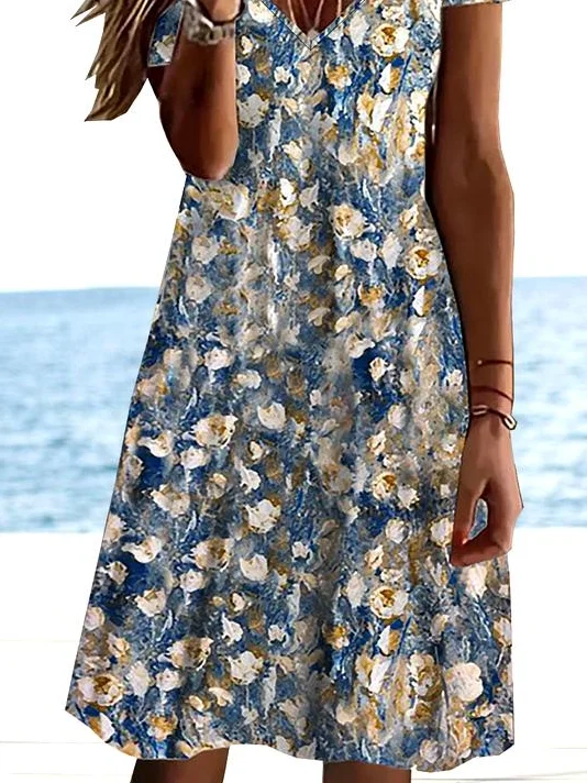 Floral Casual Short Sleeve Knit Dress