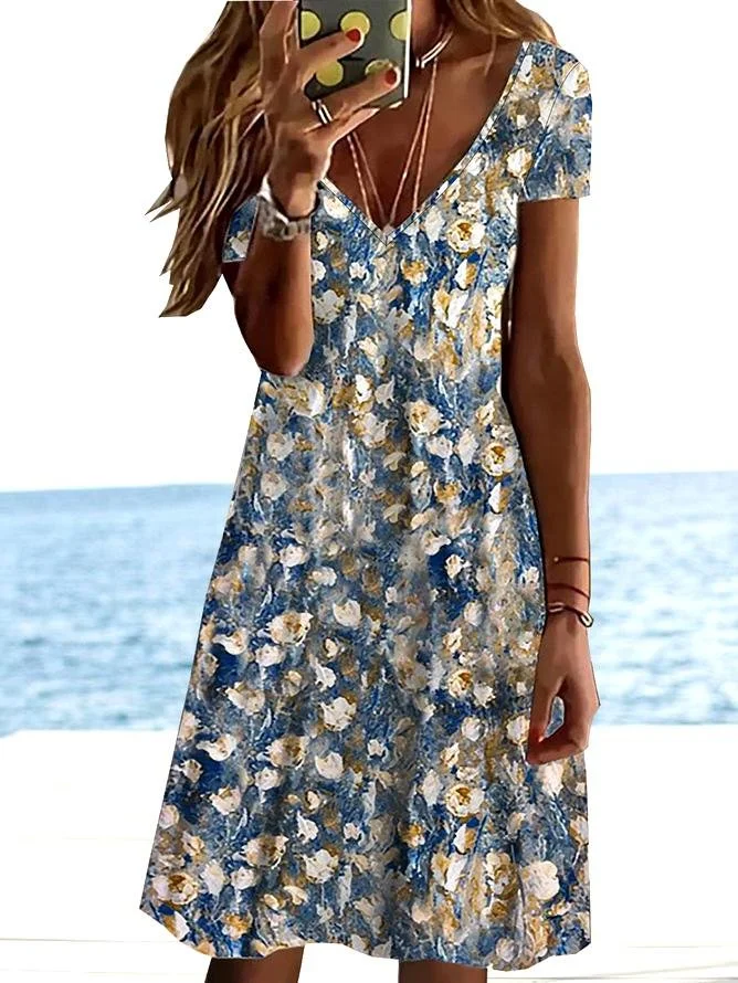 Floral Casual Short Sleeve Knit Dress