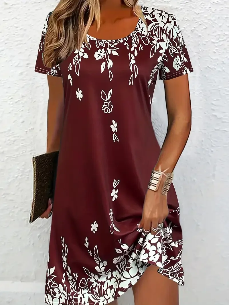 Women's Floral Spring Print Casual Round Neck Short Sleeve Dress