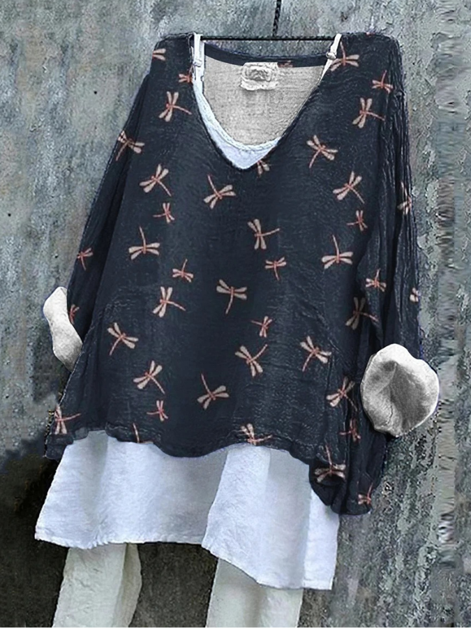 Vintage V Neck Animal Loose T-Shirt
