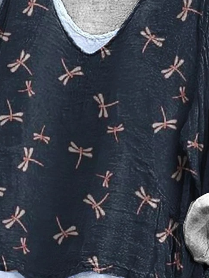 Vintage V Neck Animal Loose T-Shirt