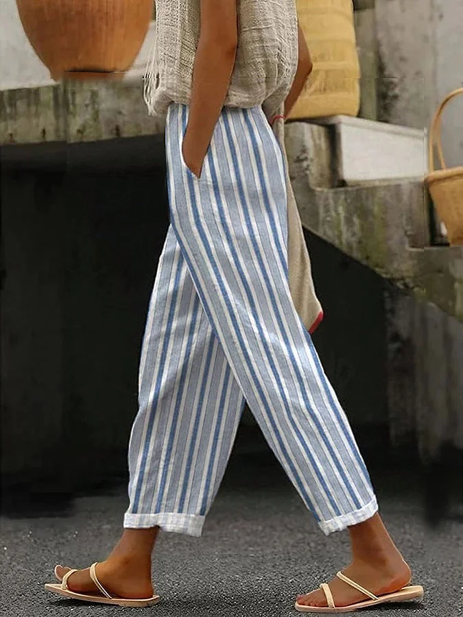 Women's Striped Spring Print Casual Pants