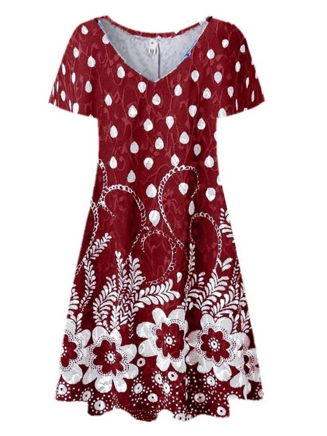 Floral V Neck Casual Regular Fit Dress With No